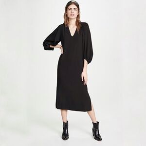 NWT Ganni Heavy Crepe Ballon Sleeve Dress in Black Size 36 4 US